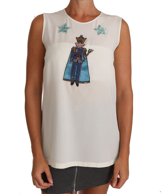Dolce & Gabbana White Silk Crystal Sequined Fairy Women's T-shirt