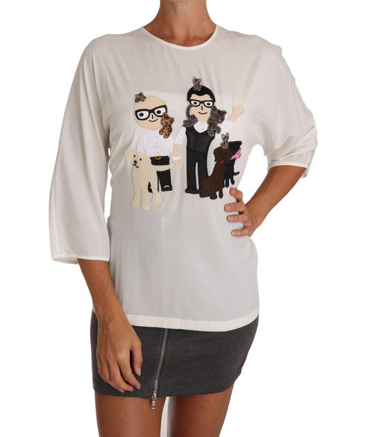 Dolce & Gabbana White Silk #dgfamily Blouse Women's T-shirt