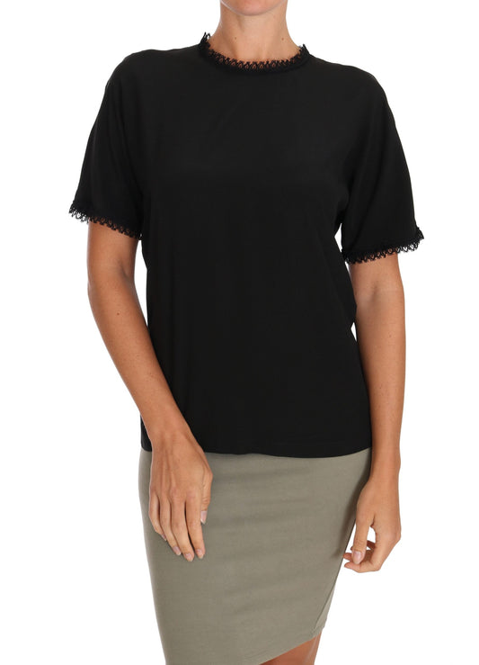 Dolce & Gabbana Black Silk Lace Top Blouse Women's T-Shirt