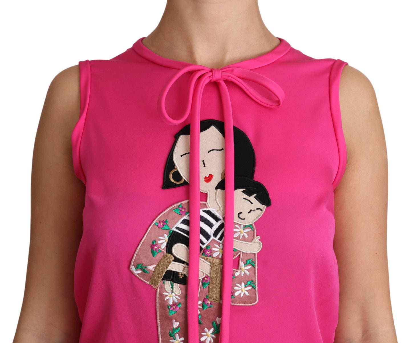 Dolce & Gabbana Pink Family Silk Tank  Mama Blouse Top Women's Shirt
