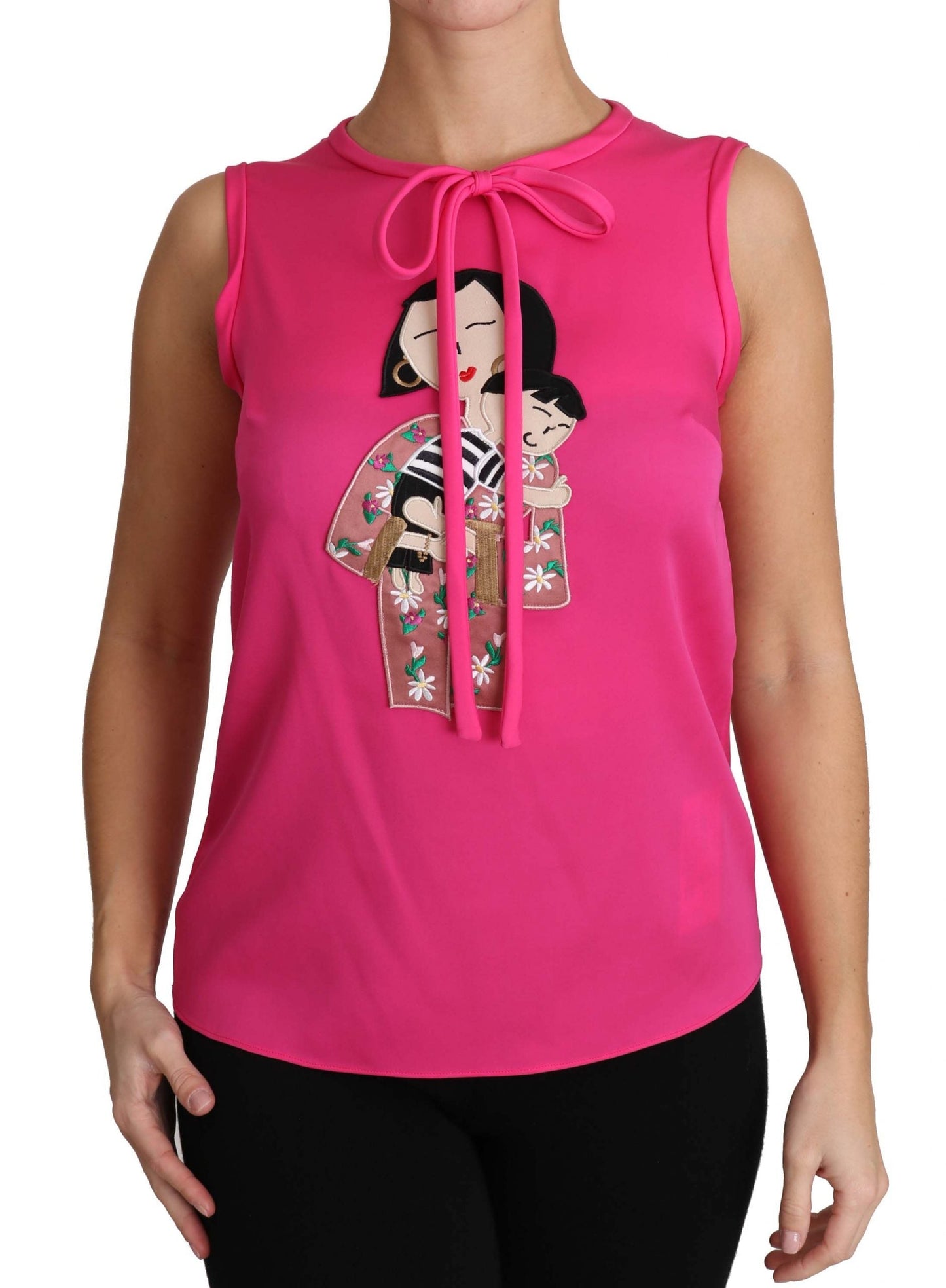 Dolce & Gabbana Pink Family Silk Tank  Mama Blouse Top Women's Shirt