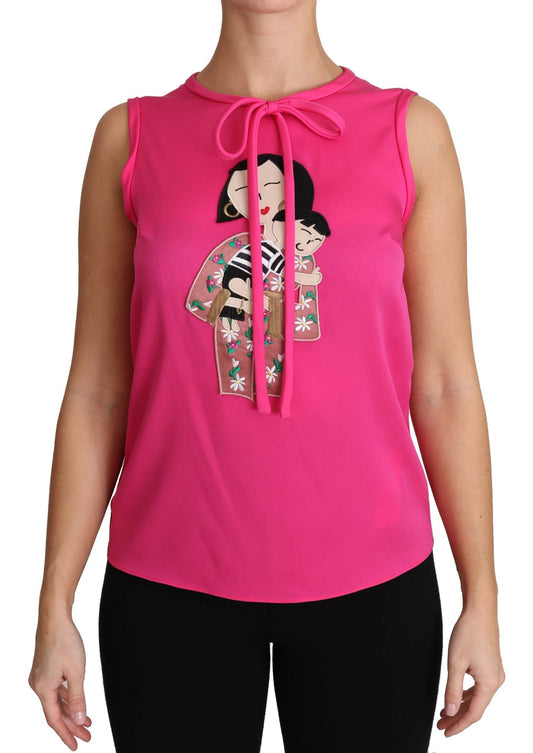 Dolce & Gabbana Pink Family Silk Tank  Mama Blouse Top Women's Shirt