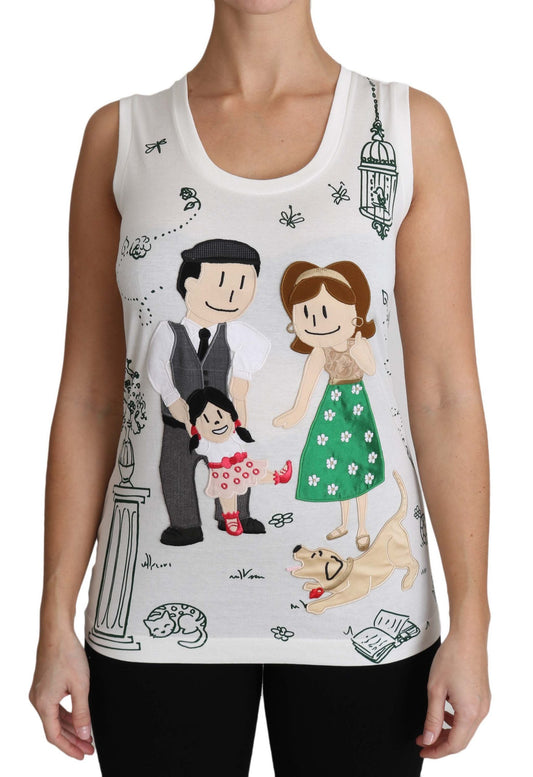 Dolce & Gabbana White Cotton #dgfamily Sleeveless Shirt Tank Women's Top