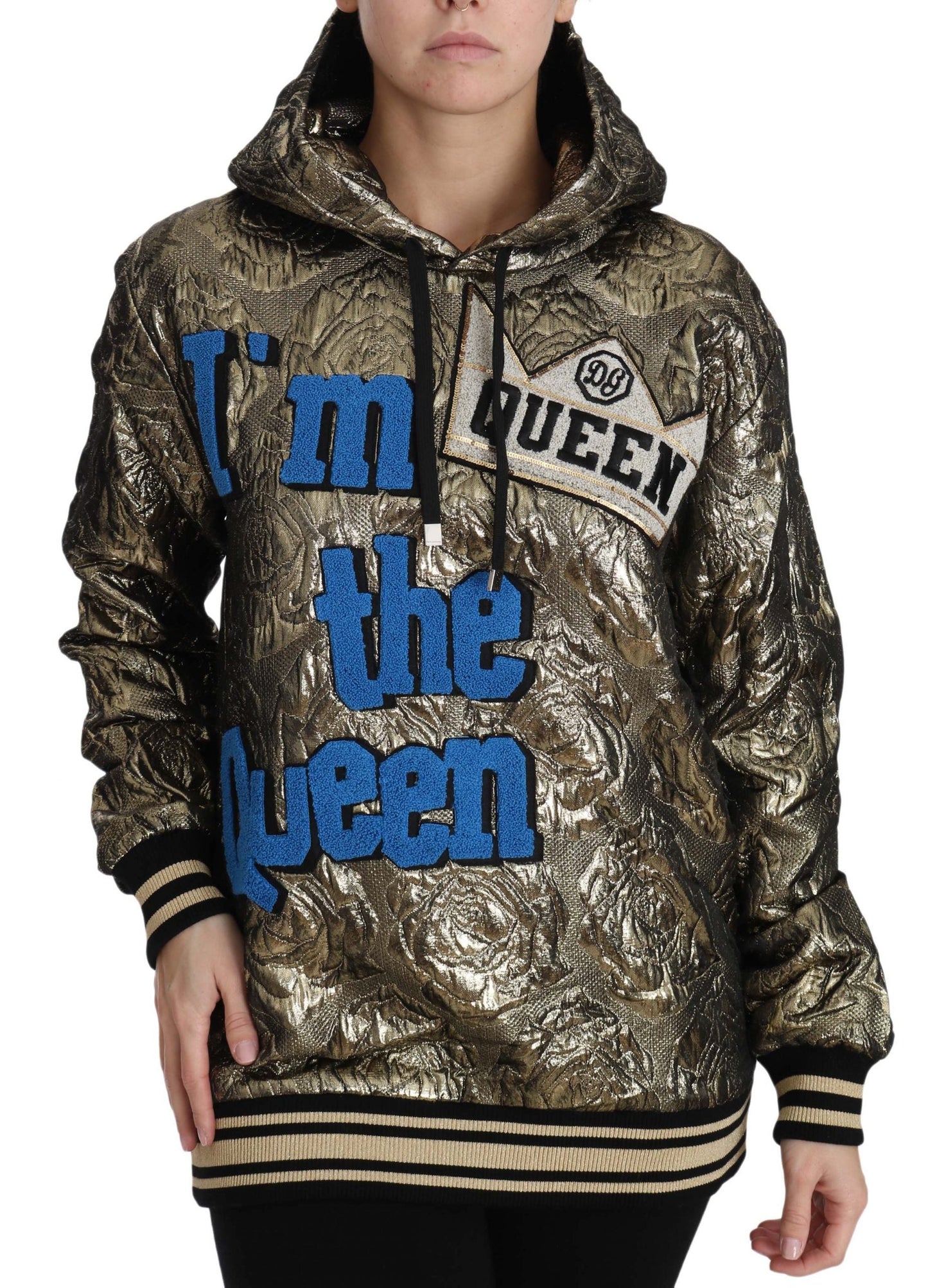 Dolce & Gabbana Im The Queen Jaquard Gold Sweatshirt  Women's Hoodie