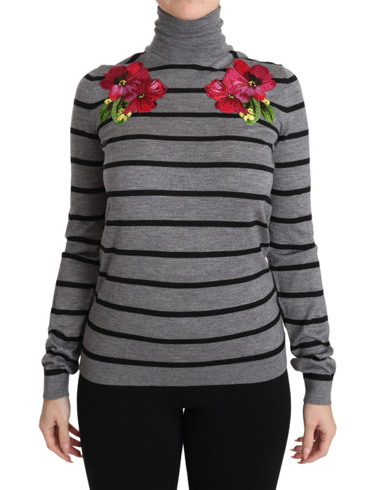 Dolce & Gabbana Gray Cashmere Silk Turtleneck Women's Sweater