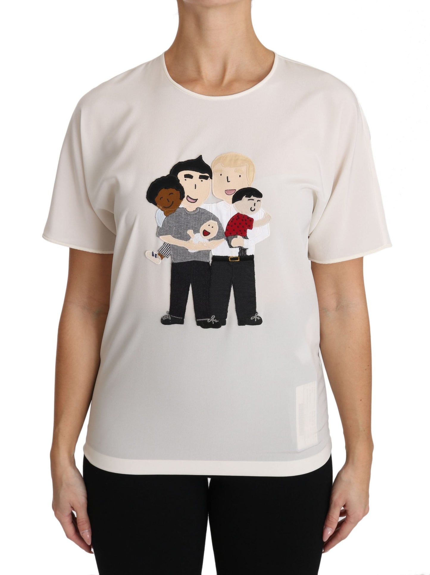 Dolce & Gabbana White Silk Stretch #dgfamily Women's T-shirt