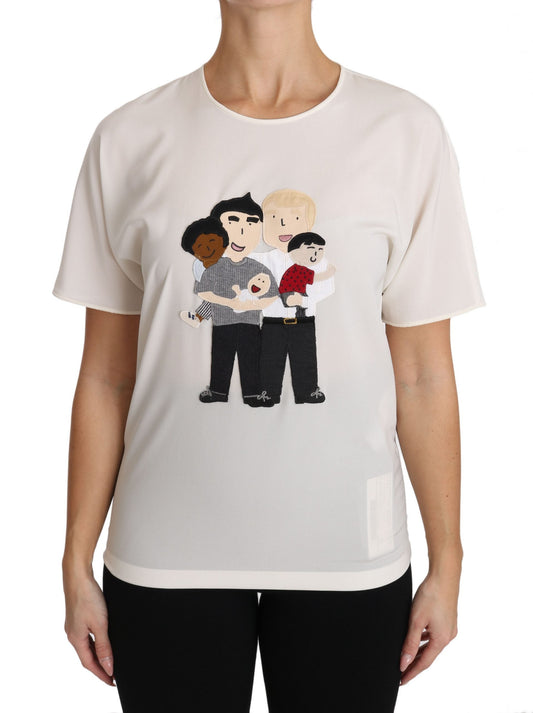Dolce & Gabbana White Silk Stretch #dgfamily Women's T-shirt