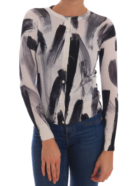 Dolce & Gabbana Cardigan Lightweight Silk Paint Stroke Women's Sweater