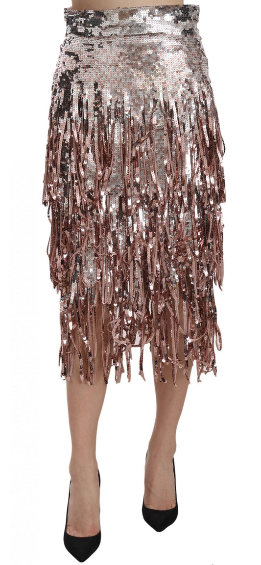 Dolce & Gabbana Sequin Embellished Fringe Midi Pencil Women's Skirt