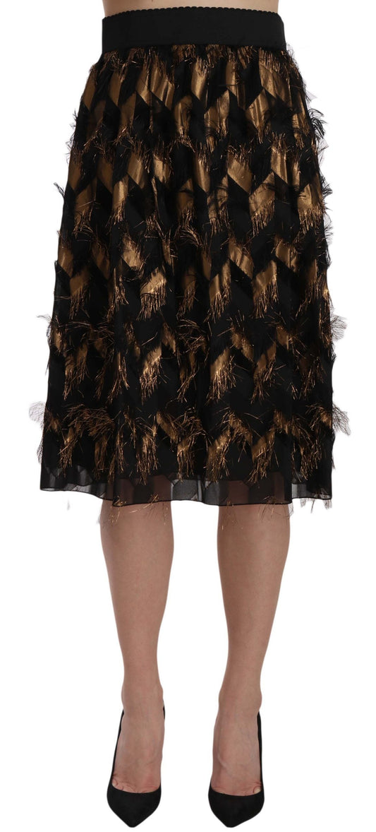 Dolce & Gabbana Black Gold Fringe Metallic Pencil A-line Women's Skirt