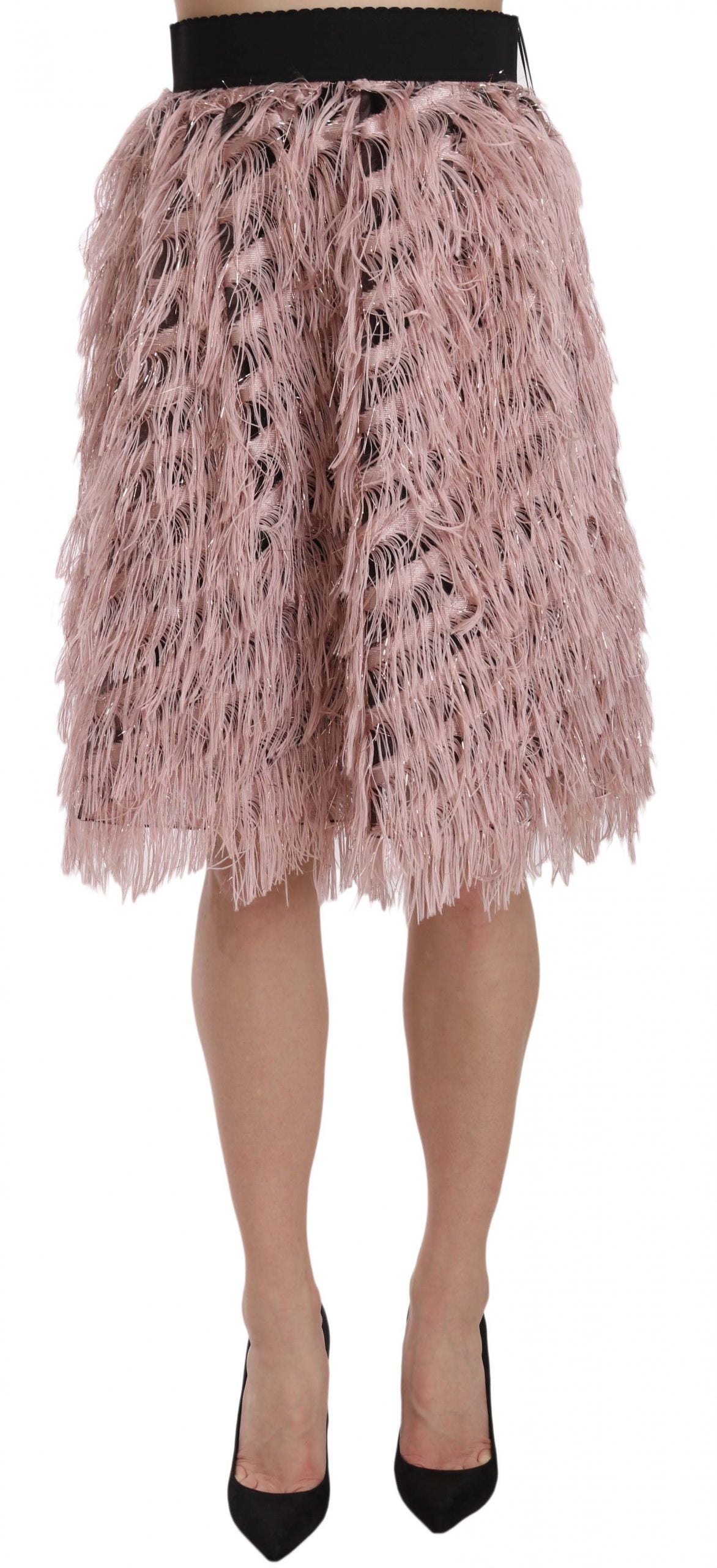 Dolce & Gabbana Pink Gold Fringe Metallic Pencil A-line Women's Skirt