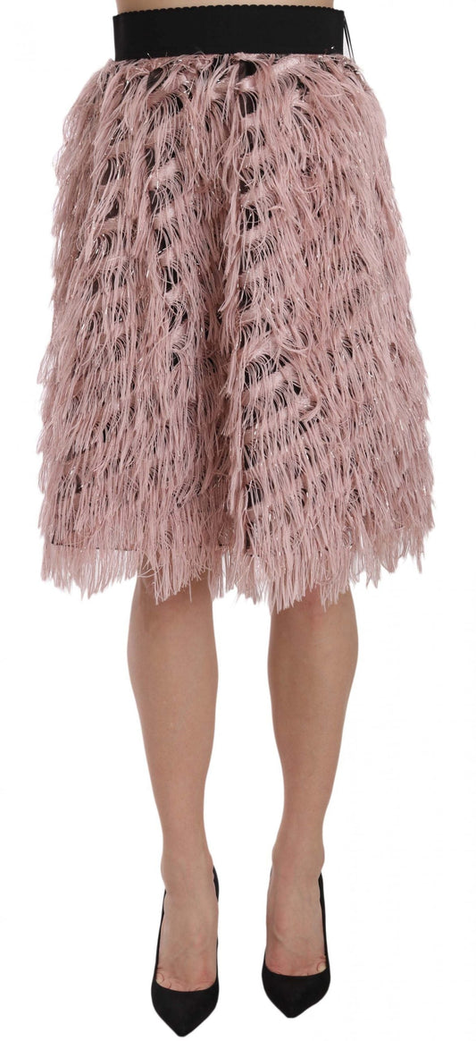 Dolce & Gabbana Pink Gold Fringe Metallic Pencil A-line Women's Skirt