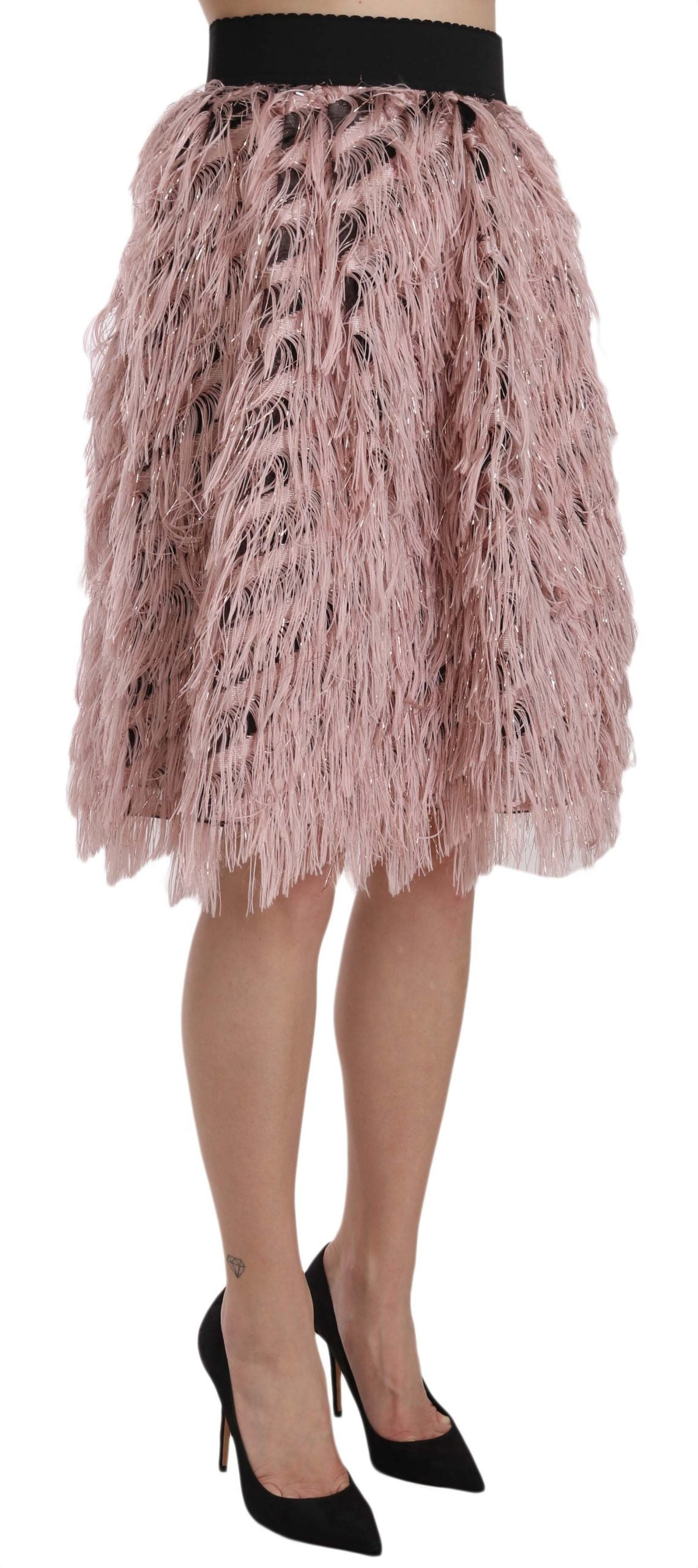 Dolce & Gabbana Pink Gold Fringe Metallic Pencil A-line Women's Skirt