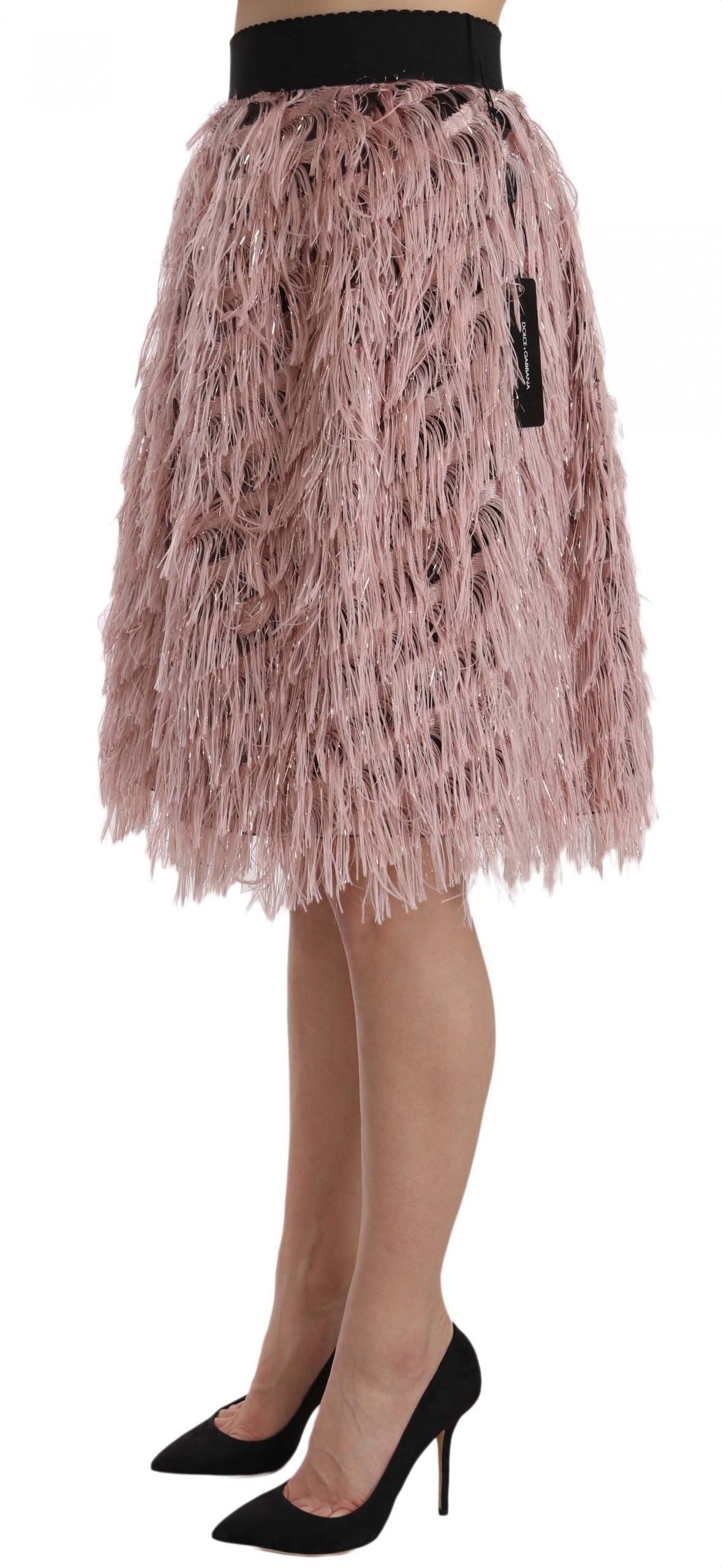 Dolce & Gabbana Pink Gold Fringe Metallic Pencil A-line Women's Skirt