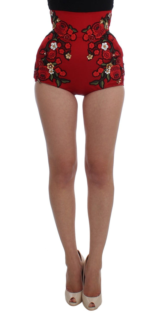Dolce & Gabbana Red Silk Roses Sicily Women's Shorts