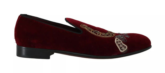 Dolce & Gabbana Bordeaux Velvet Loafers Gun Horseshoe Men's Shoes