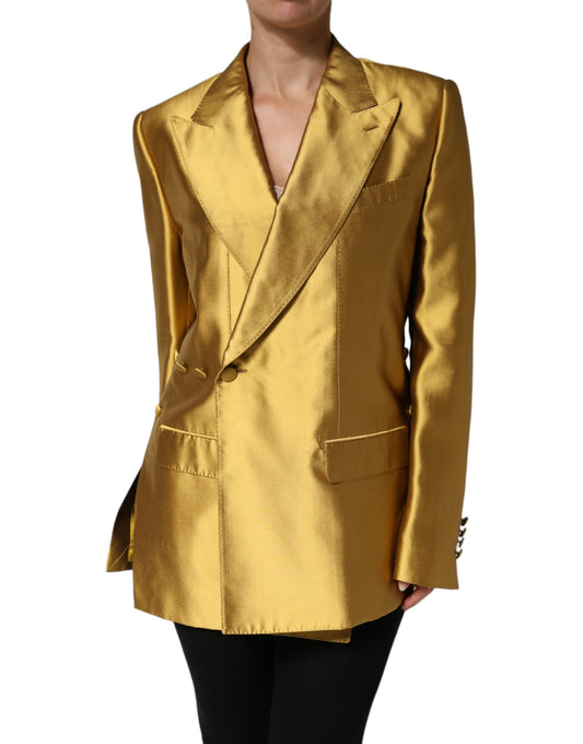 Dolce & Gabbana Gold Satin Long Sleeves Blazer Coat Women's Jacket (Pre-Owned)