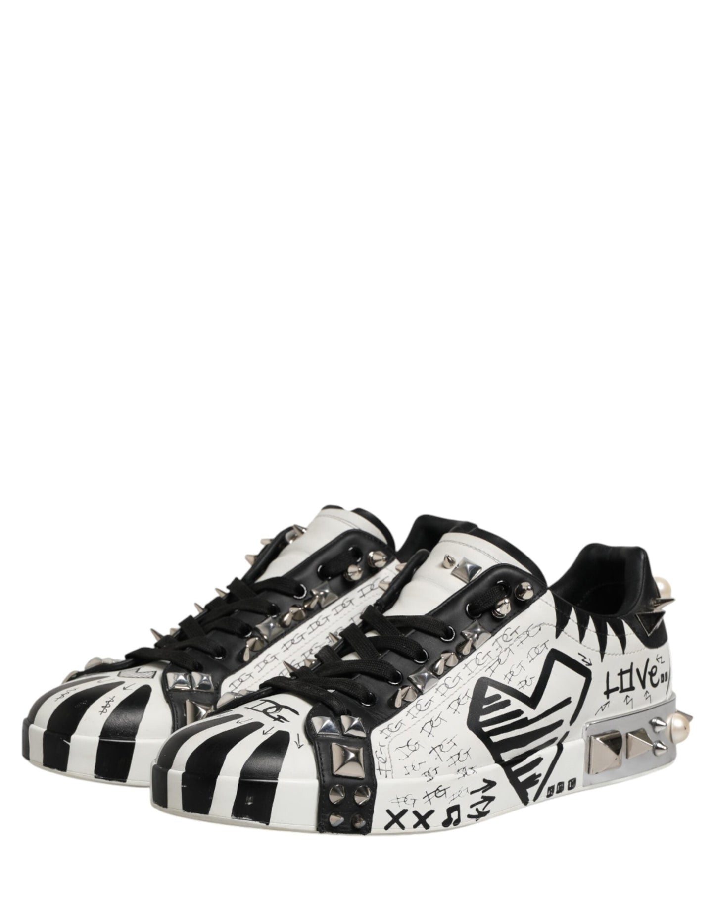 Dolce & Gabbana Black White Studded Low Top Sneakers Men's Shoes (Pre-Owned)