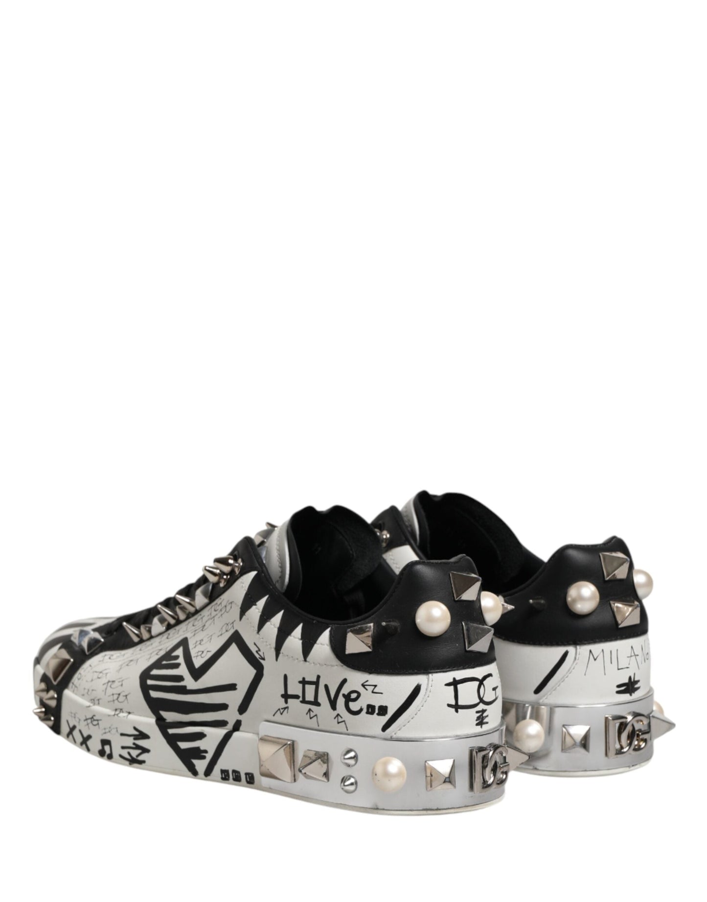 Dolce & Gabbana Black White Studded Low Top Sneakers Men's Shoes (Pre-Owned)