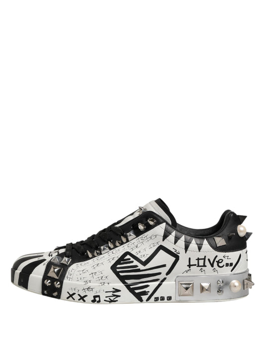 Dolce & Gabbana Black White Studded Low Top Sneakers Men's Shoes (Pre-Owned)