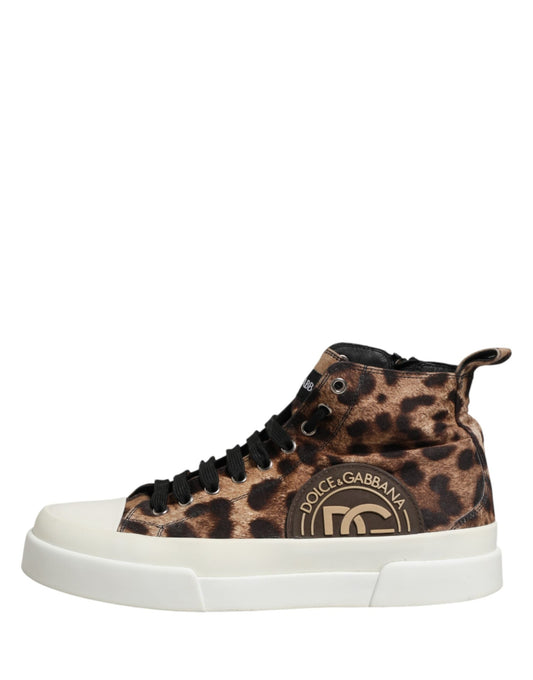 Dolce & Gabbana Brown Leopard Cotton High Top Sneakers  Men's Shoes (Pre-Owned)