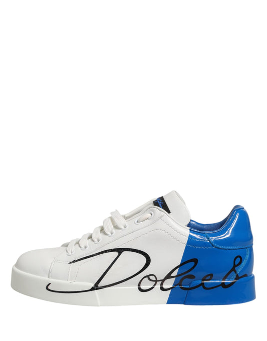 Dolce & Gabbana White Blue Portofino Low Top Sneakers Men's Shoes (Pre-Owned)