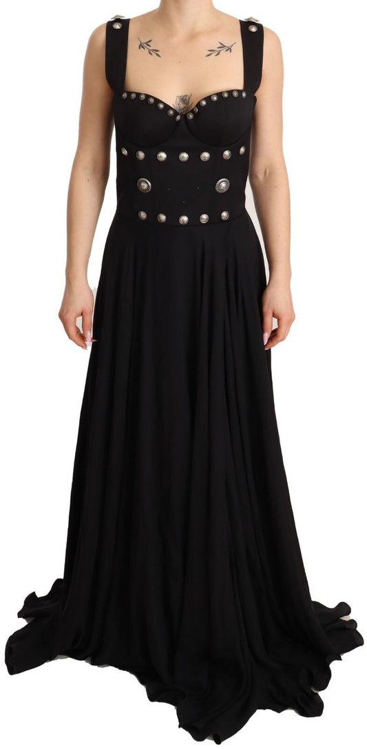 Fausto Puglisi Silk Black Studded Sleeveless A-line Max Women's Dress (Pre-Owned)