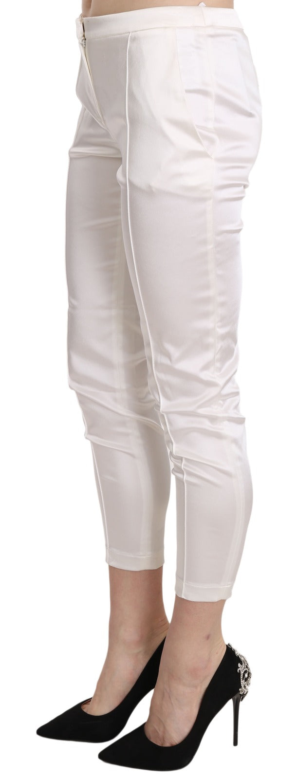 Elisabetta Franchi White Low Waist Cropped Skinny Trouser Women's Pants
