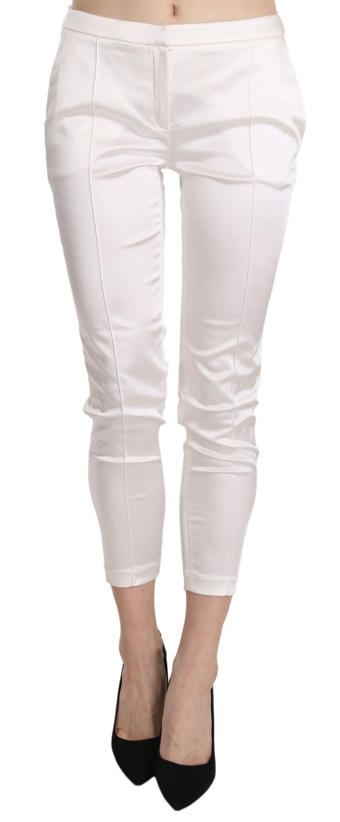Elisabetta Franchi White Low Waist Cropped Skinny Trouser Women's Pants
