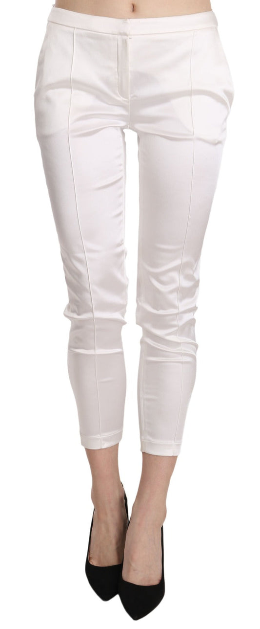 Elisabetta Franchi White Low Waist Cropped Skinny Trouser Women's Pants