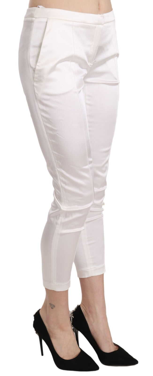 Elisabetta Franchi White Low Waist Cropped Skinny Trouser Women's Pants