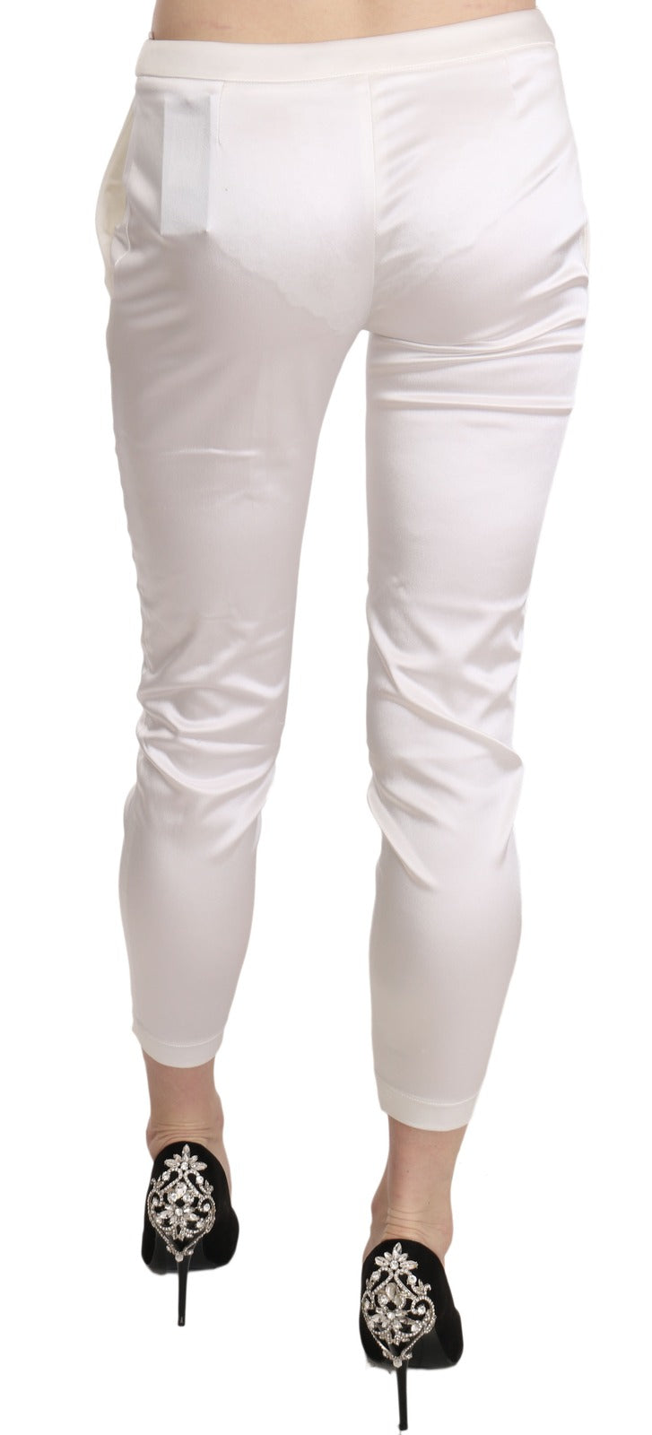Elisabetta Franchi White Low Waist Cropped Skinny Trouser Women's Pants