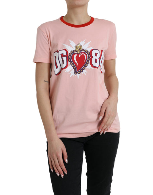 Dolce & Gabbana Pink Graphic Print Cotton Crew Neck Women's T-shirt