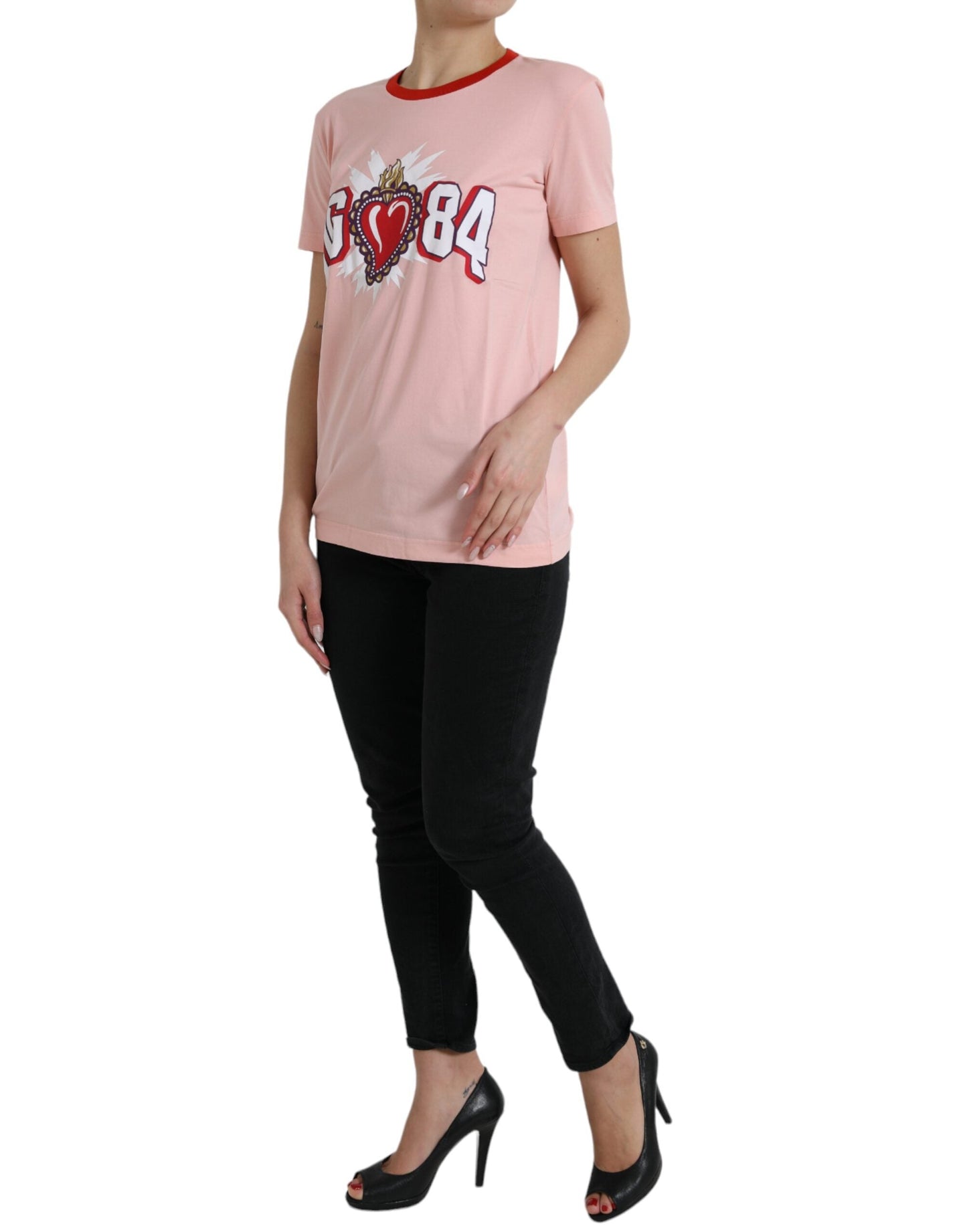 Dolce & Gabbana Pink Graphic Print Cotton Crew Neck Women's T-shirt