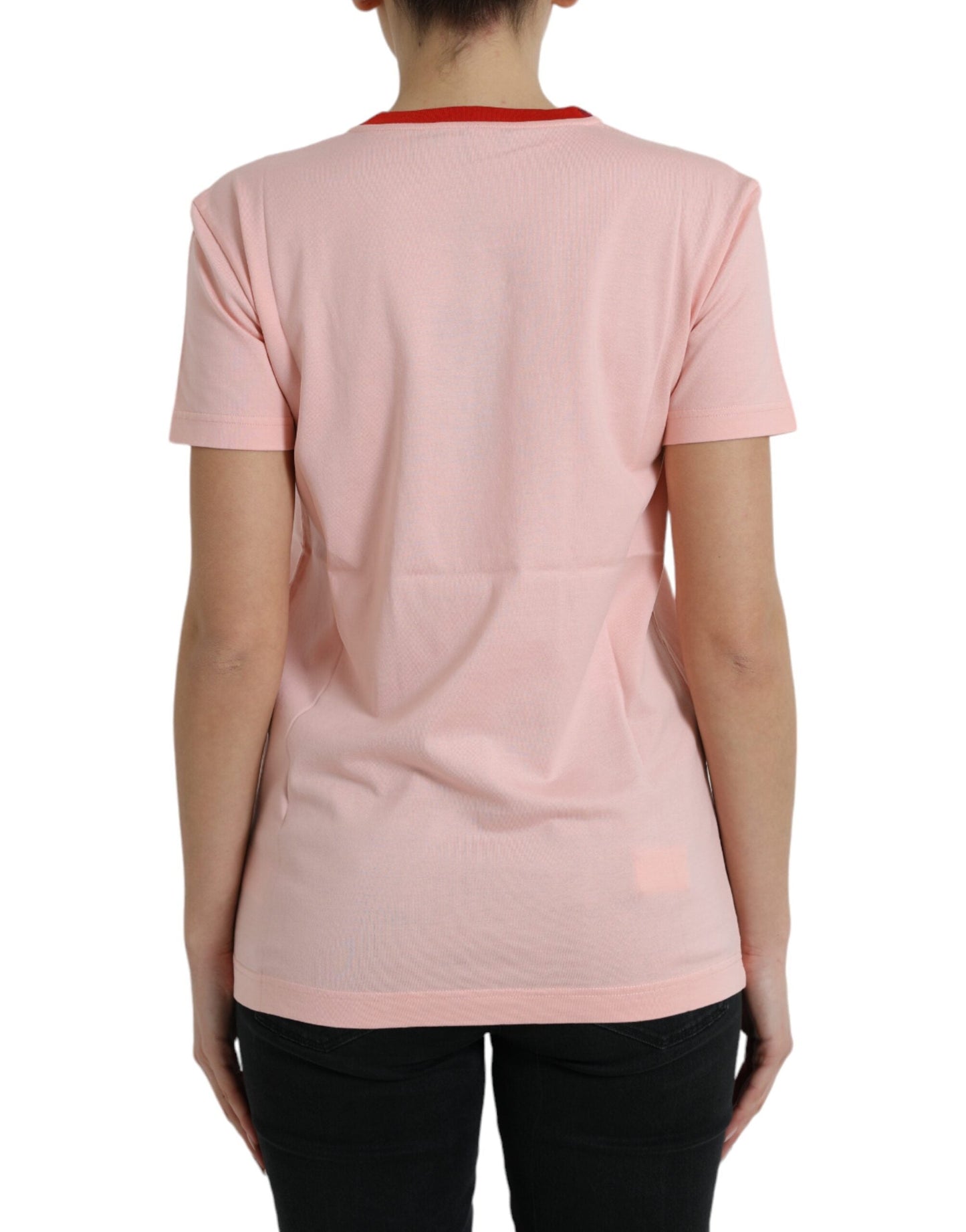 Dolce & Gabbana Pink Graphic Print Cotton Crew Neck Women's T-shirt
