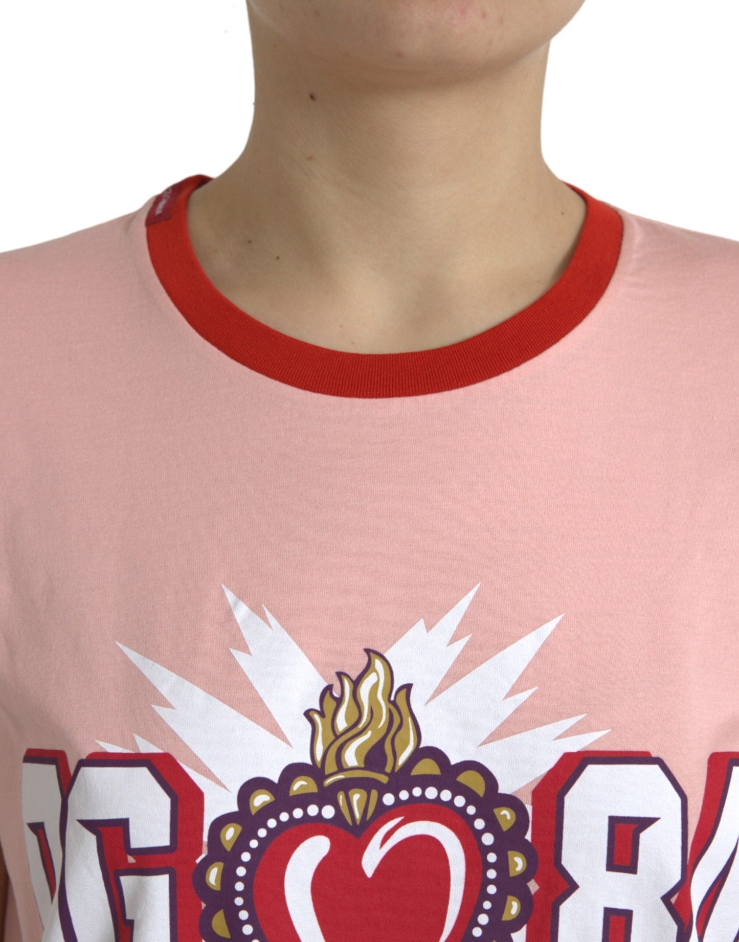 Dolce & Gabbana Pink Graphic Print Cotton Crew Neck Women's T-shirt
