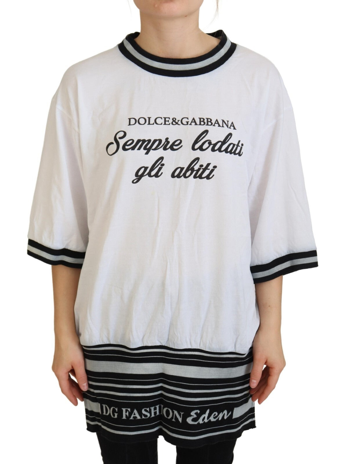 Dolce & Gabbana White Printed Short Sleeves Pullover Women's Top (Pre-Owned)