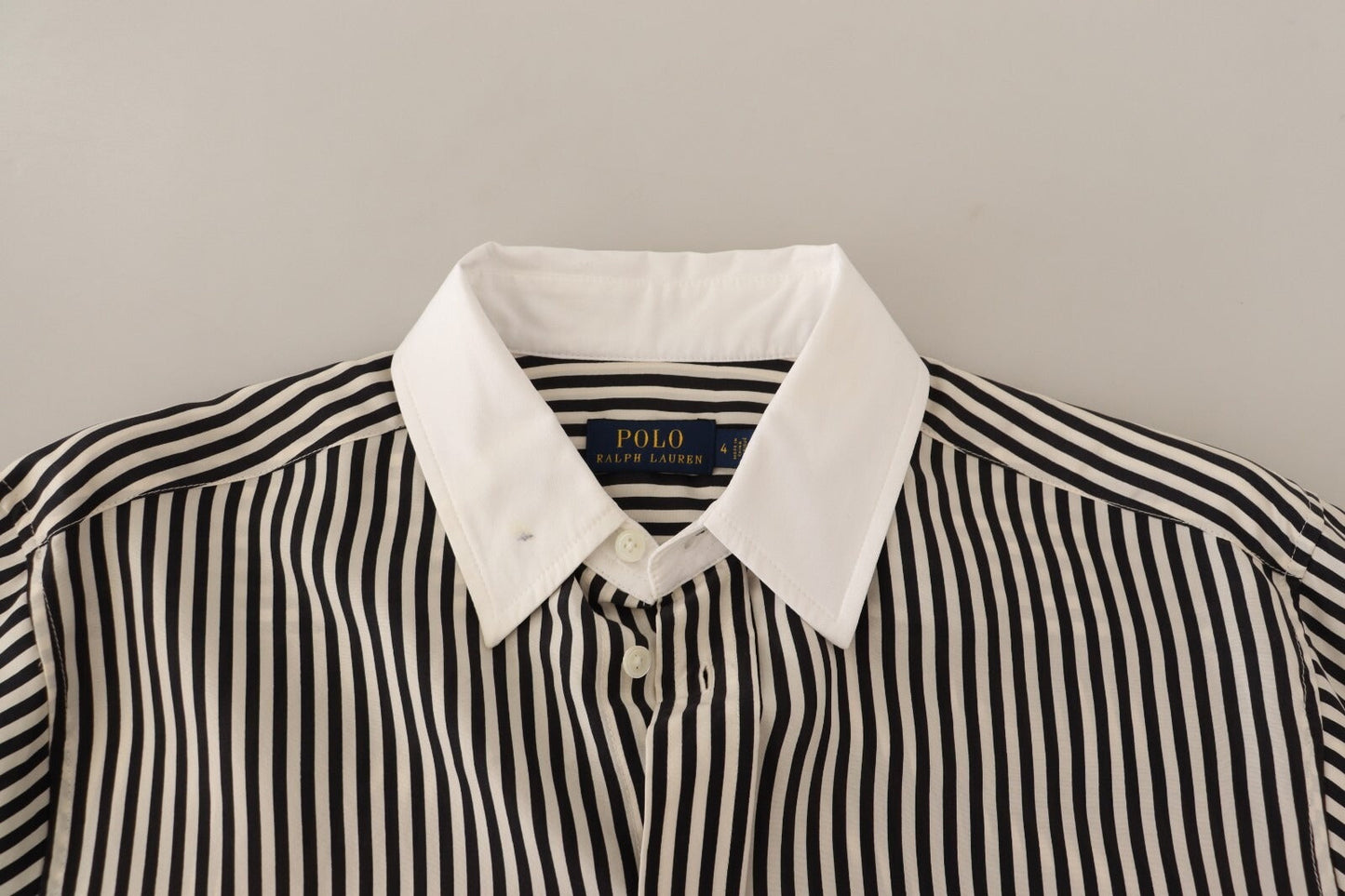 Polo Ralph Lauren Black White Striped Long Sleeves Collared Women's Top (Pre-Owned)