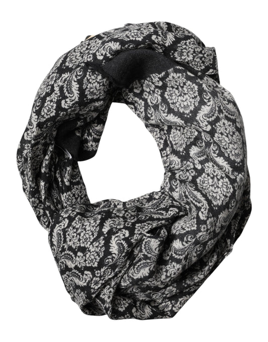 Dolce & Gabbana Black White Damask Patterned Lace Men Men's Scarf (Pre-Owned)