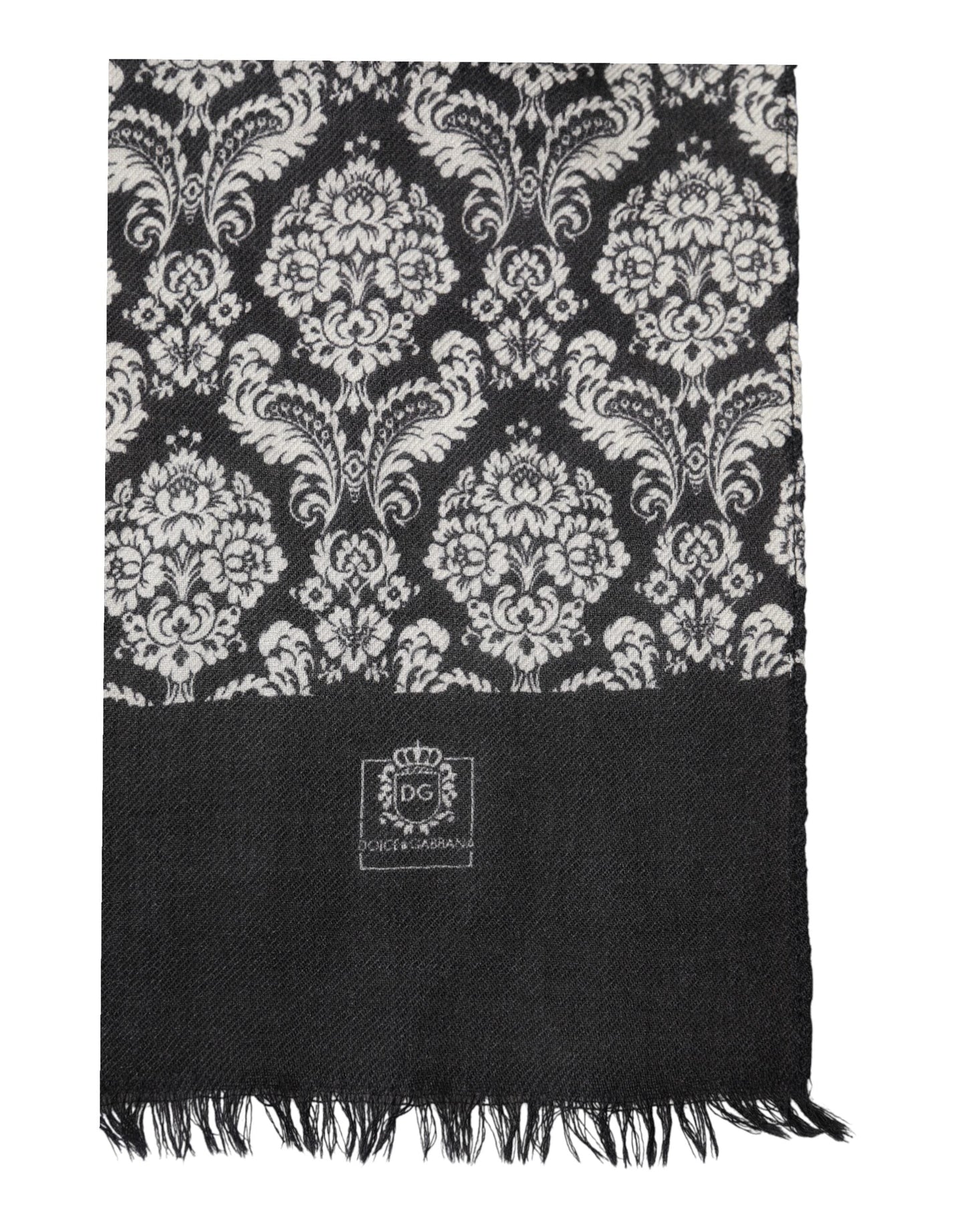 Dolce & Gabbana Black White Damask Patterned Lace Men Men's Scarf (Pre-Owned)