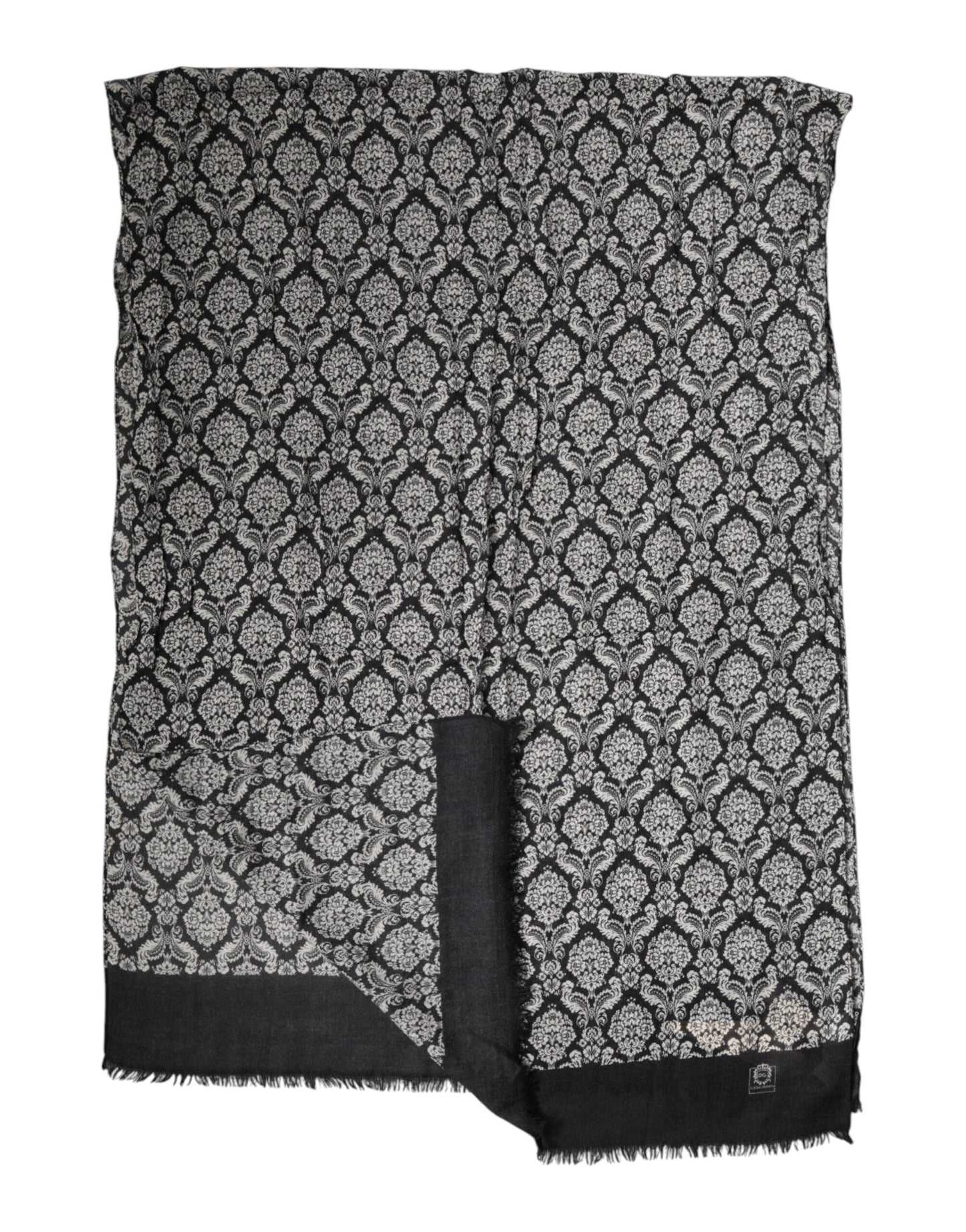 Dolce & Gabbana Black White Damask Patterned Lace Men Men's Scarf (Pre-Owned)