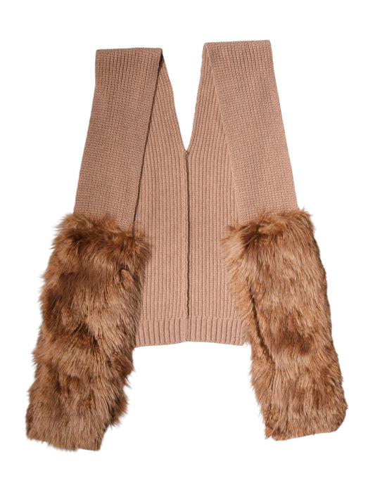 Dolce & Gabbana Brown Cashmere Knitted Fur Shawl Women's Scarf