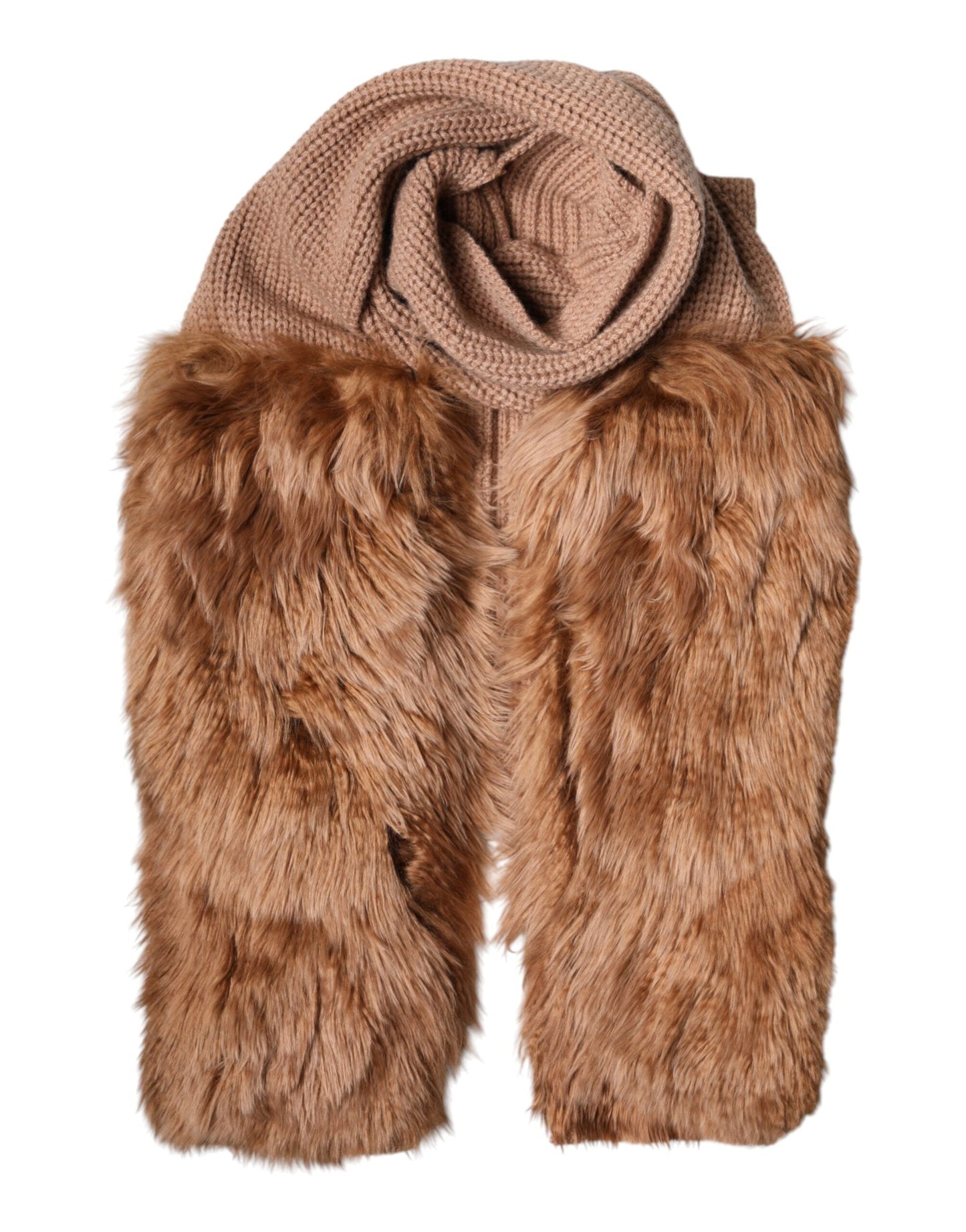 Dolce & Gabbana Brown Cashmere Knitted Fur Shawl Women's Scarf