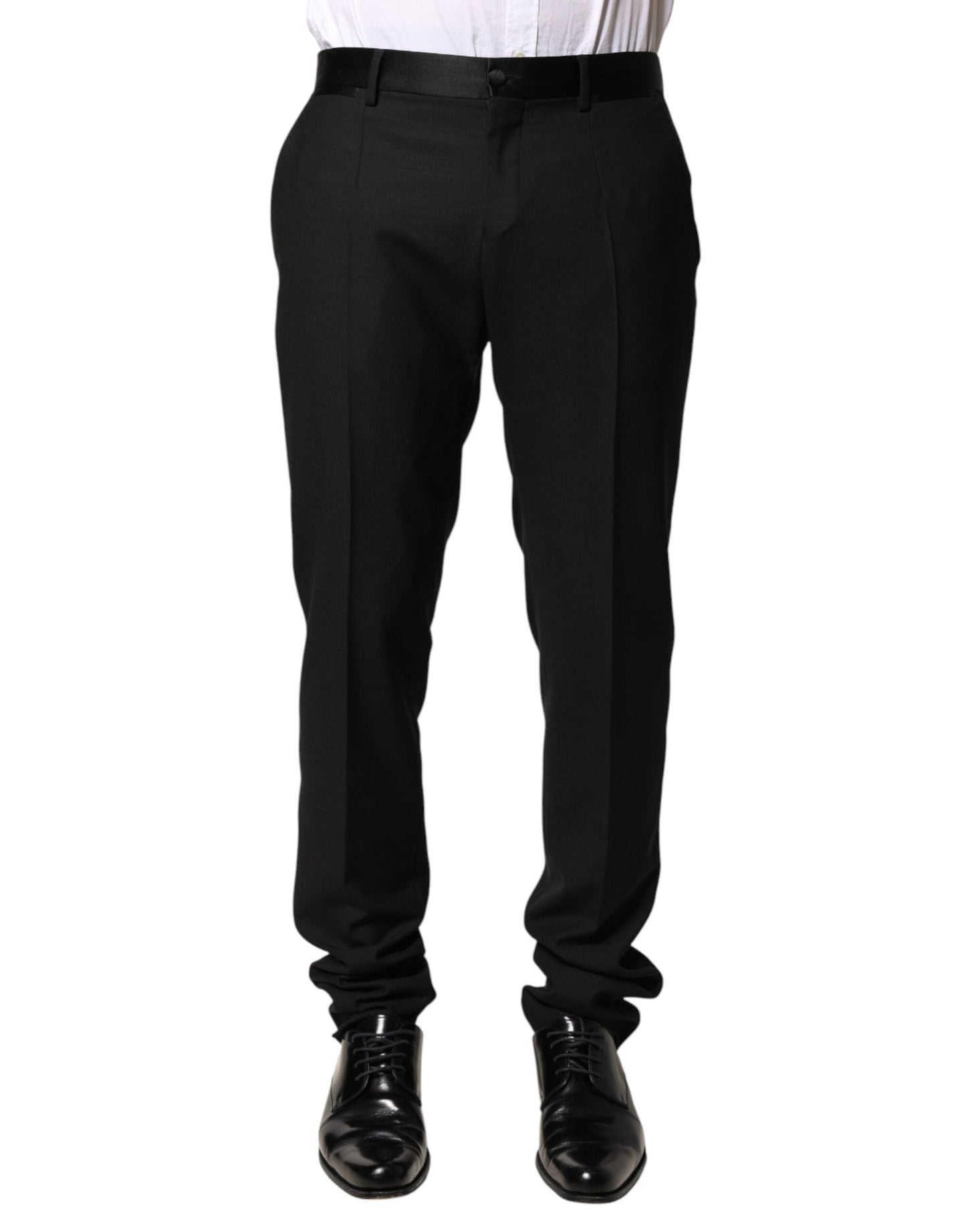 Dolce & Gabbana Black Wool Mid Waist Men Dress Trousers Men's Pants