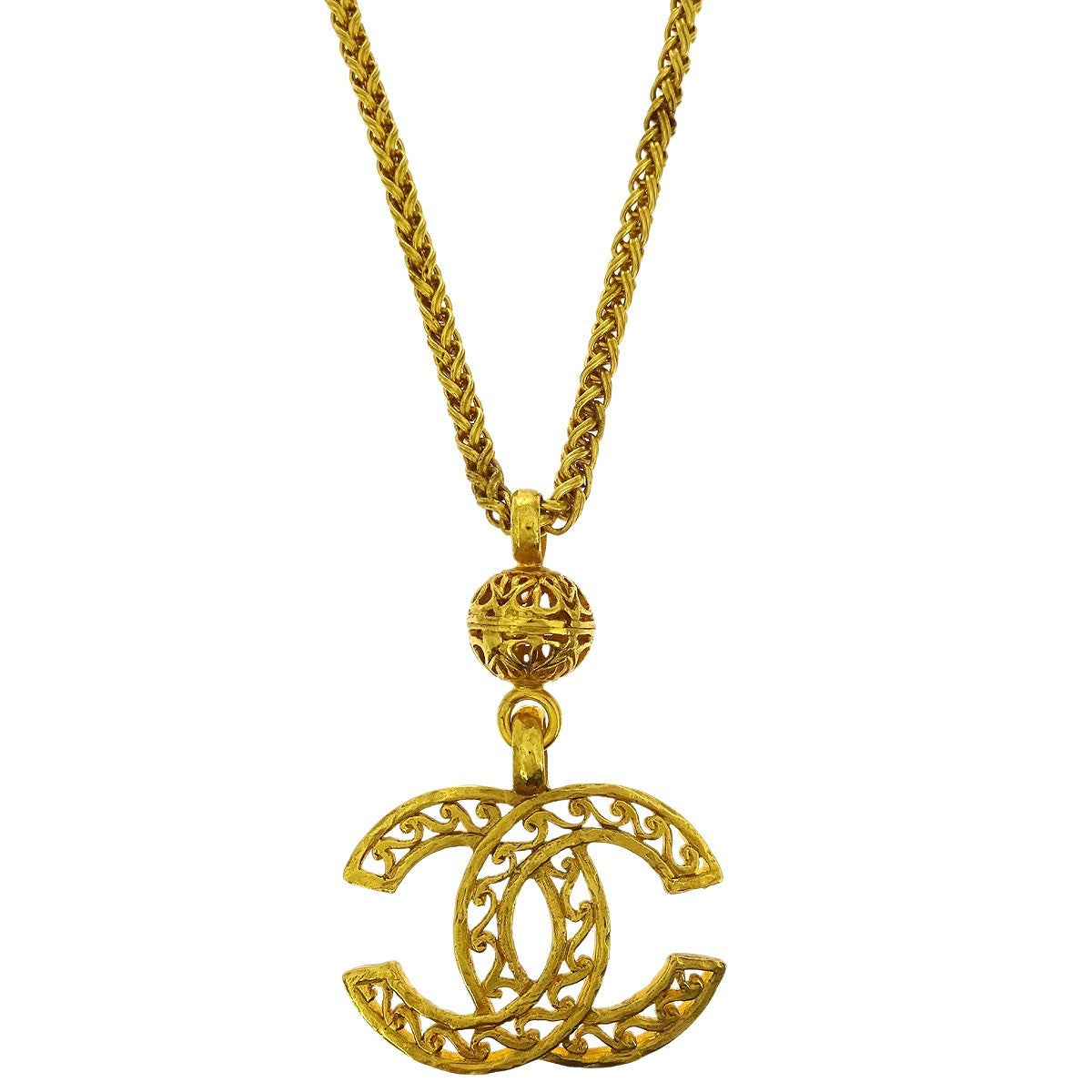 Chanel Vintage Giant Cc Pendant Long Necklace Metal Gold Gold_Plated Necklace Jewelry (Pre-Owned)