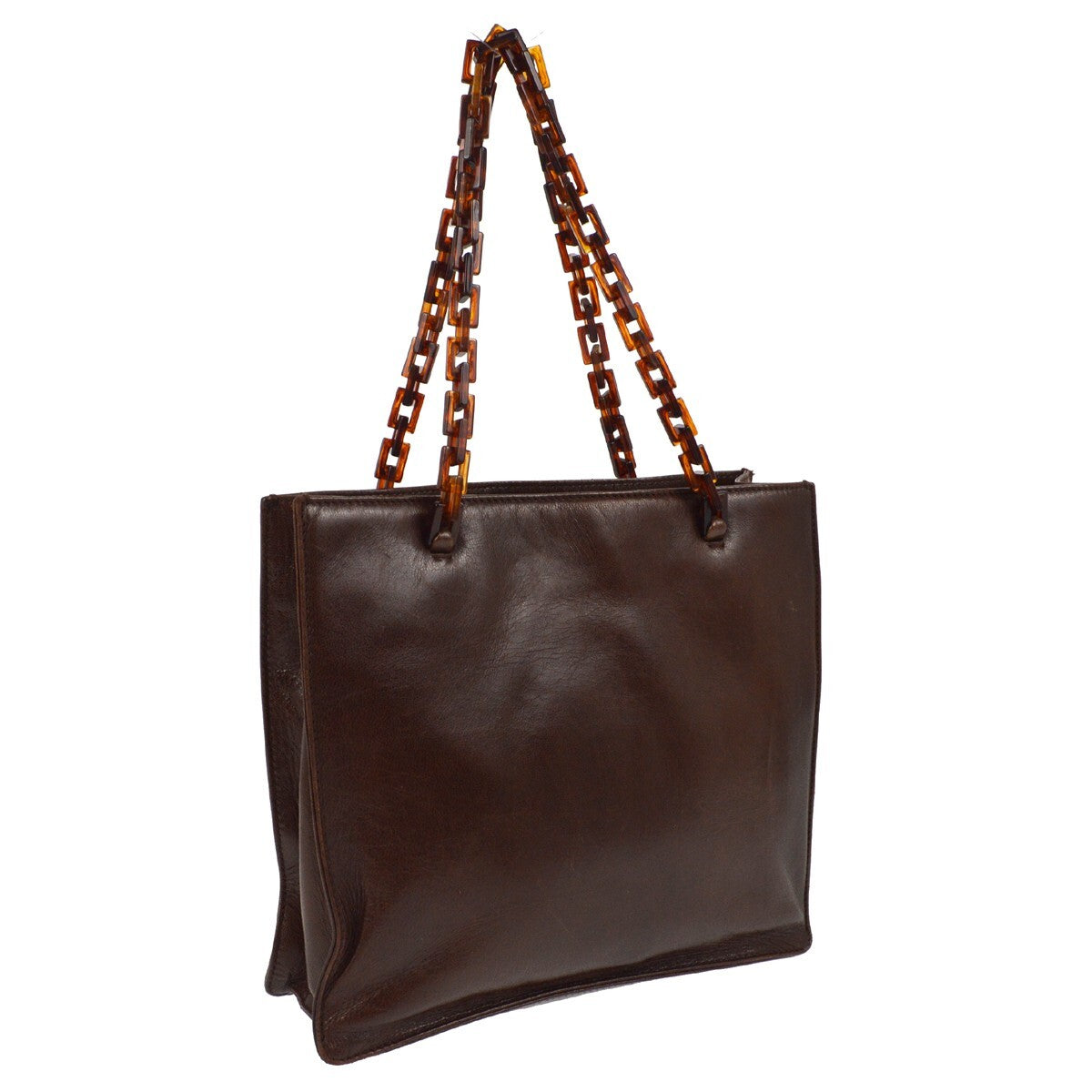 Prada Vintage Tote Leather Brown Leather Tote Bag Bag (Pre-Owned)