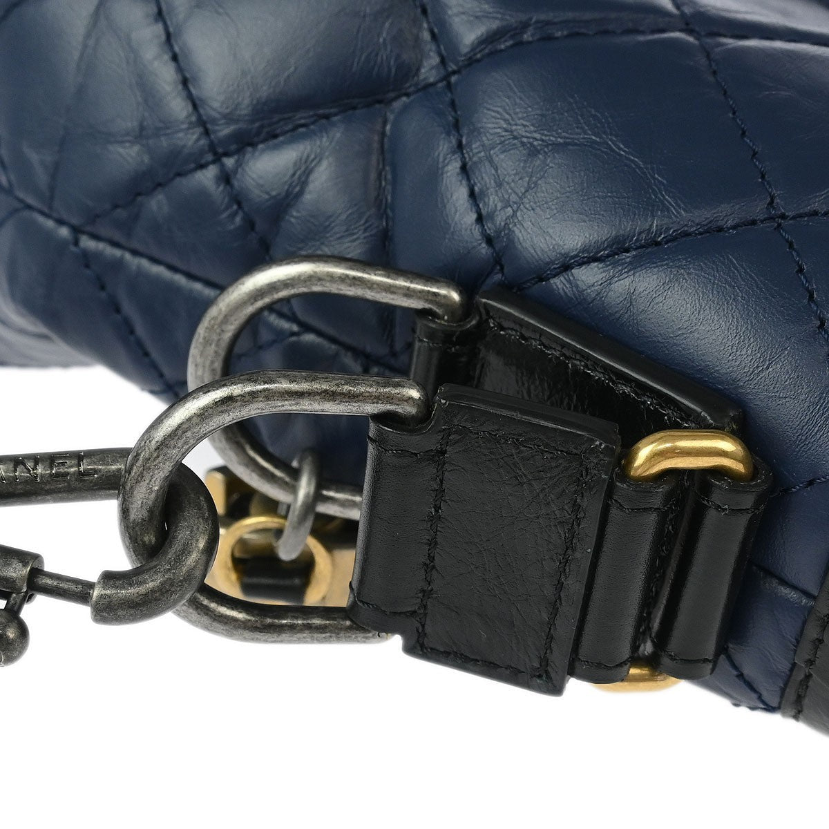 Chanel Gabrielle Shopping Tote Quilted Calfskin Blue Leather Tote Bag Bag (Pre-Owned)