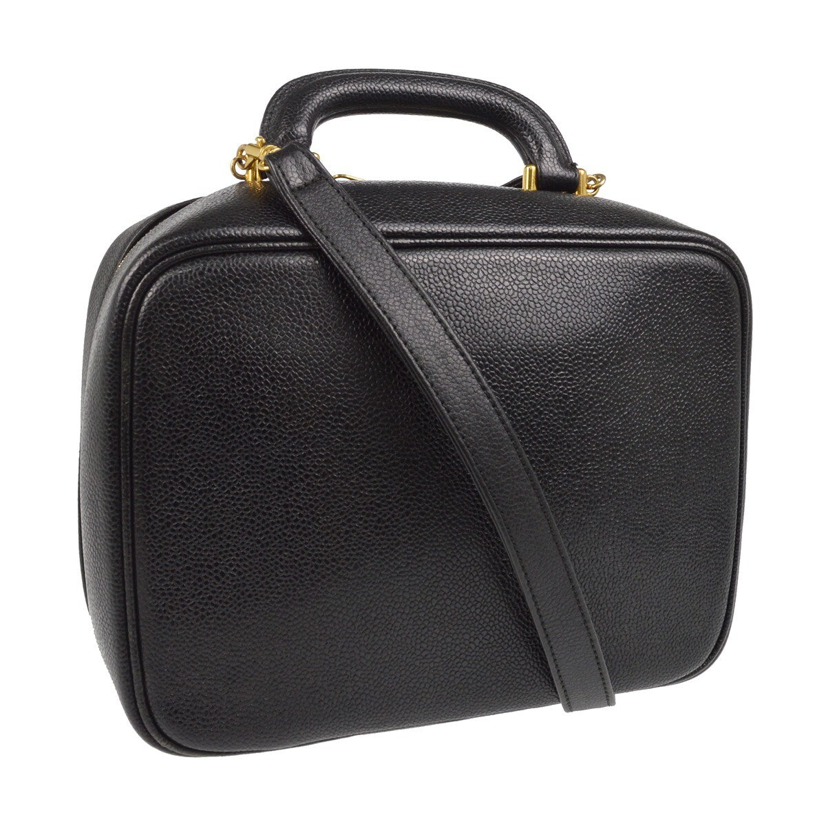Chanel Vintage Timeless Zip Around Vanity Case Caviar Black Leather Handbag (Pre-Owned)