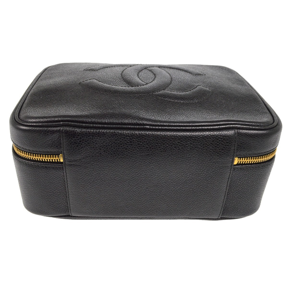 Chanel Vintage Timeless Zip Around Vanity Case Caviar Black Leather Handbag (Pre-Owned)