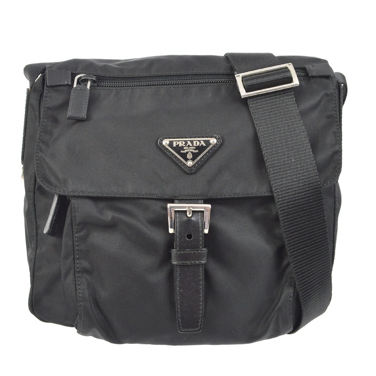 Prada Buckle Messenger Bag Tessuto Black Nylon Shoulder Bag Bag (Pre-Owned)